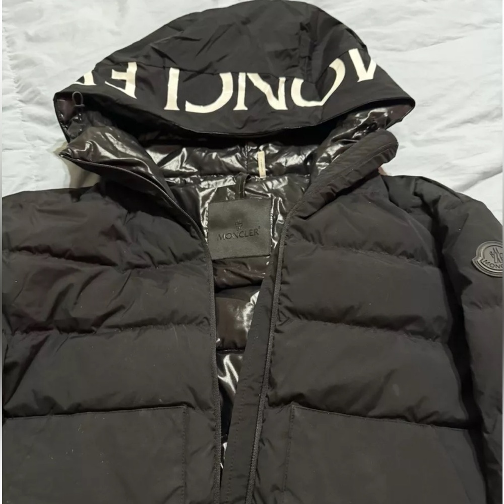 - Moncler down black women size 1 hooded winter puffer jacket